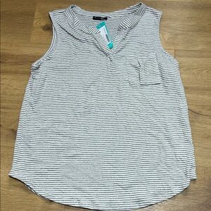 NWT Papermoon Grey and Off White Striped Oshawa V Neck Knit Tank Top